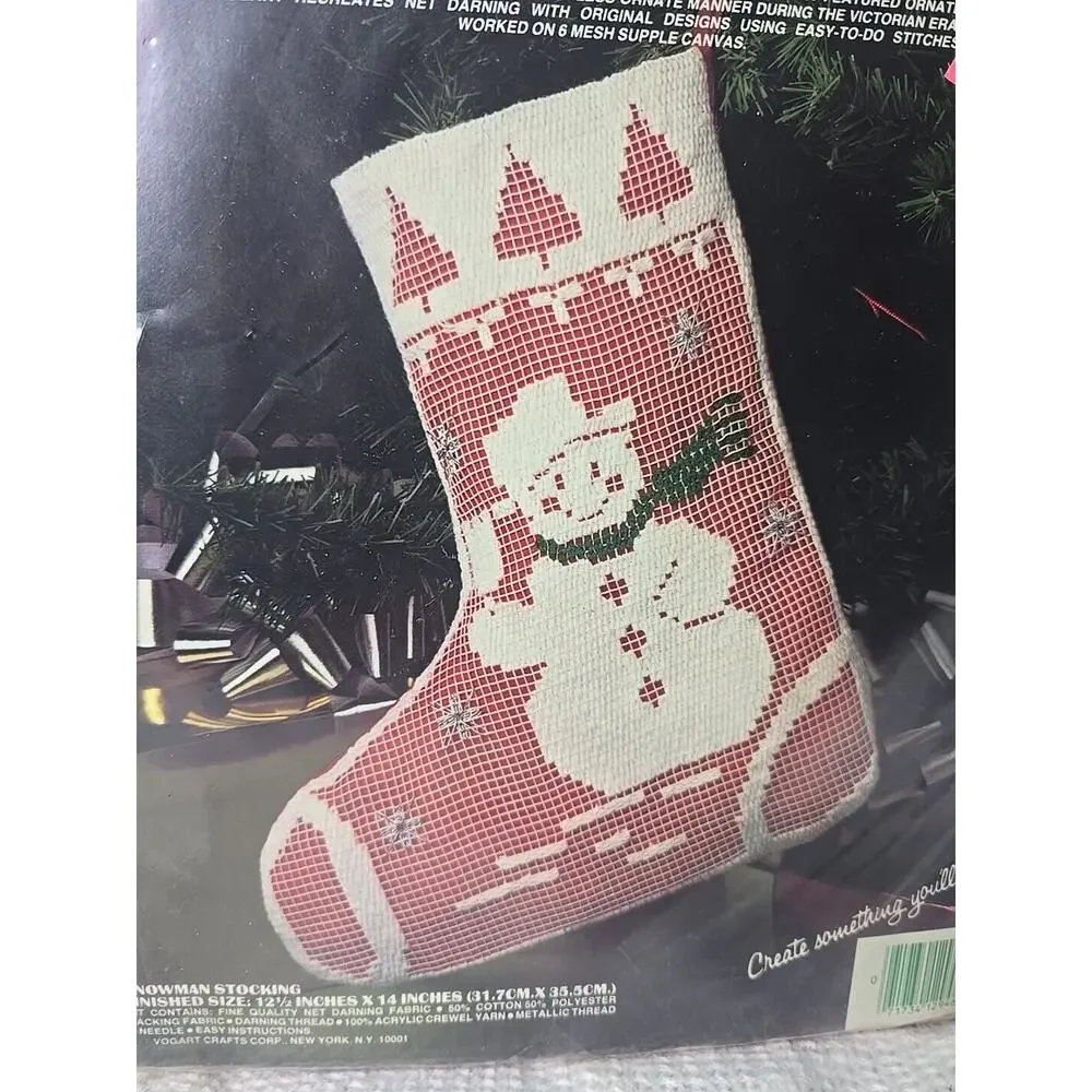 Vintage Vogart Crafts Christmas Stocking Net Darning Kit Snowman Style 2946